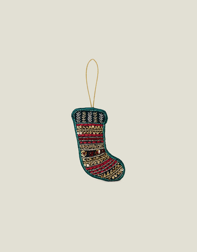 Embellished Christmas Stocking Hanging Decoration, , large