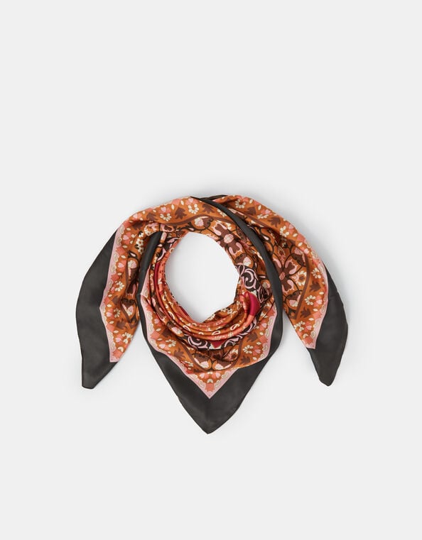 Paisley Print Square Satin Scarf, , large