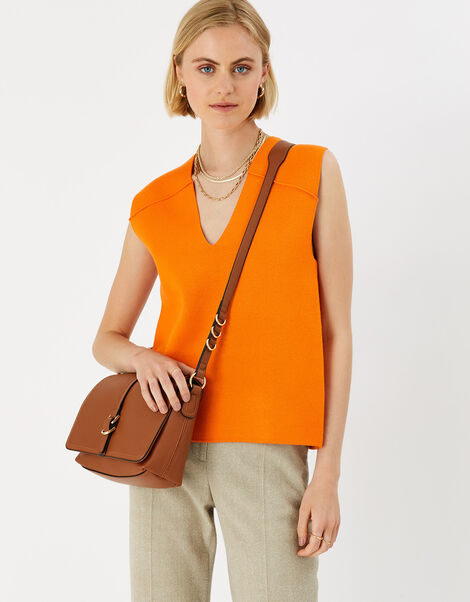 Large Flap Cross-Body Bag, Tan (TAN), large