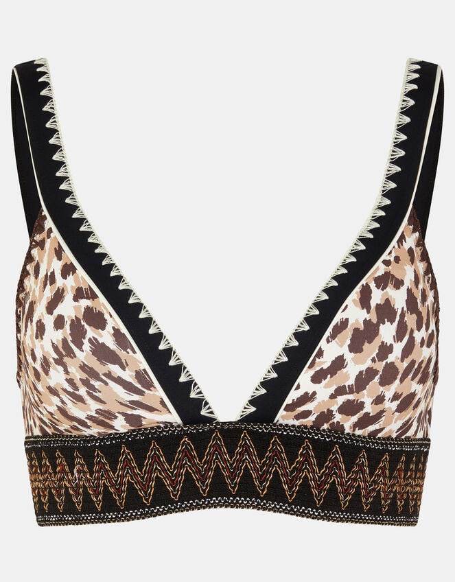 Leopard Print Band Bikini Top, Brown (BROWN), large