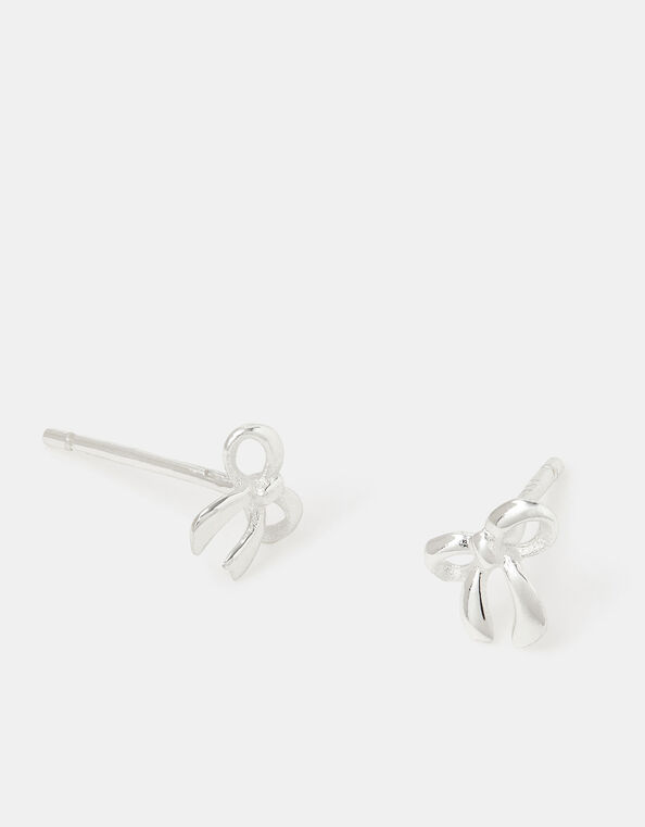 Sterling Silver Bow Stud Earrings, , large