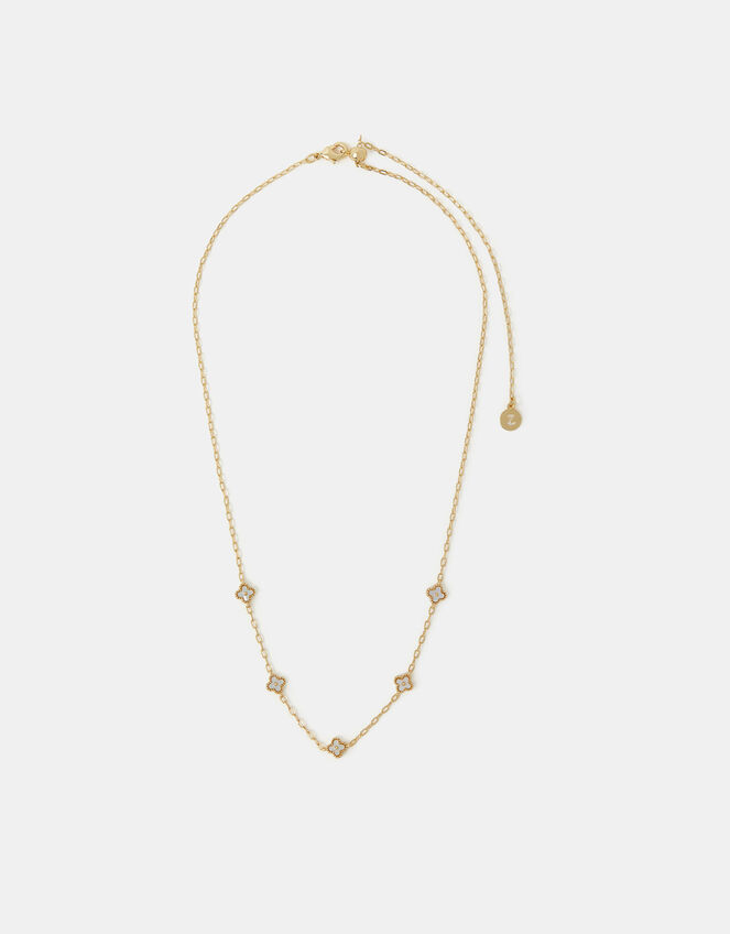 14ct Gold-Plated Mother of Pearl Clover Station Necklace, , large