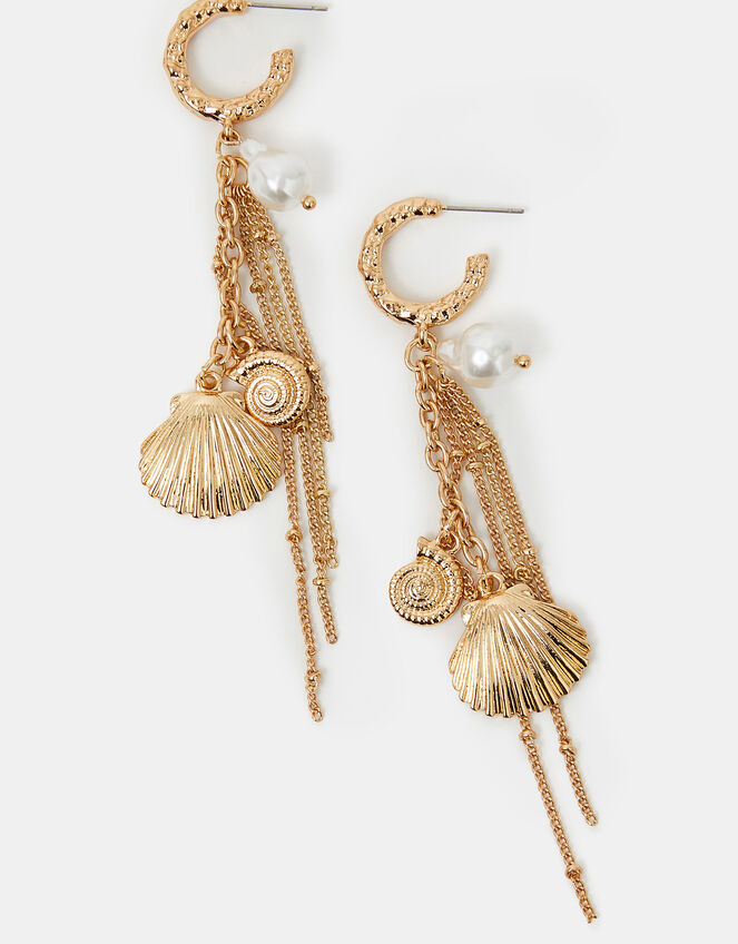 Ocean Charm Hoop Drop Earrings Gold, , large