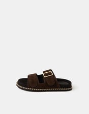 Double Strap Suede Sandals, Brown (CHOCOLATE), large