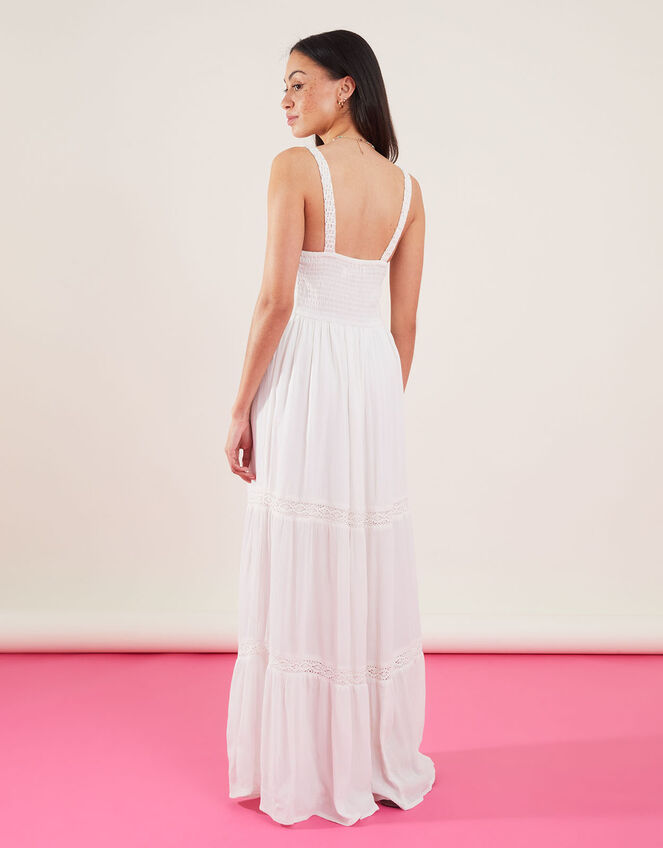 Crochet Bodice Tiered Maxi Dress, Ivory (IVORY), large