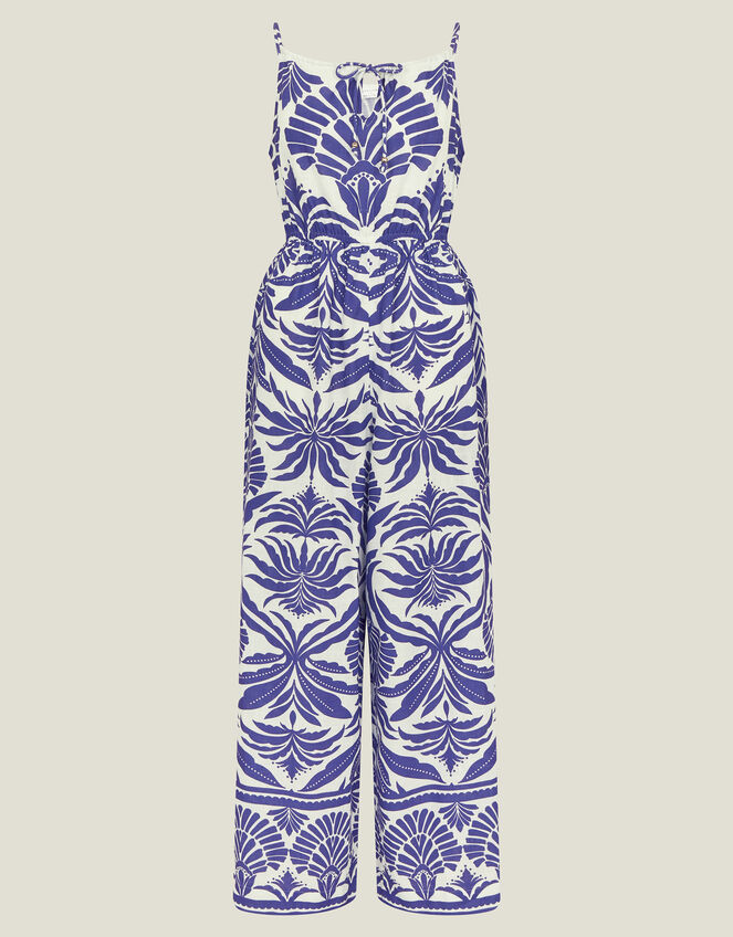 Sleeveless Ornamental Print Jumpsuit, Blue (BLUE), large