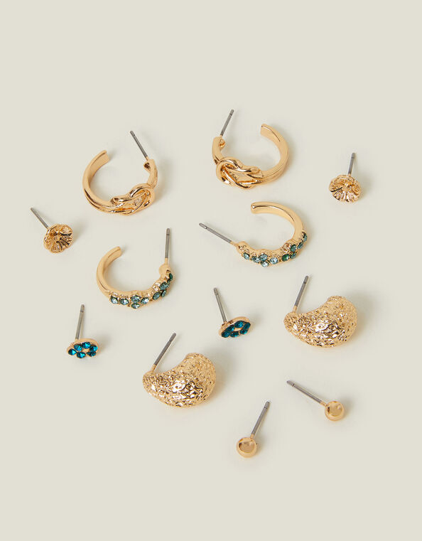6-Pack Gem Textured Stud and Hoop Earrings, , large