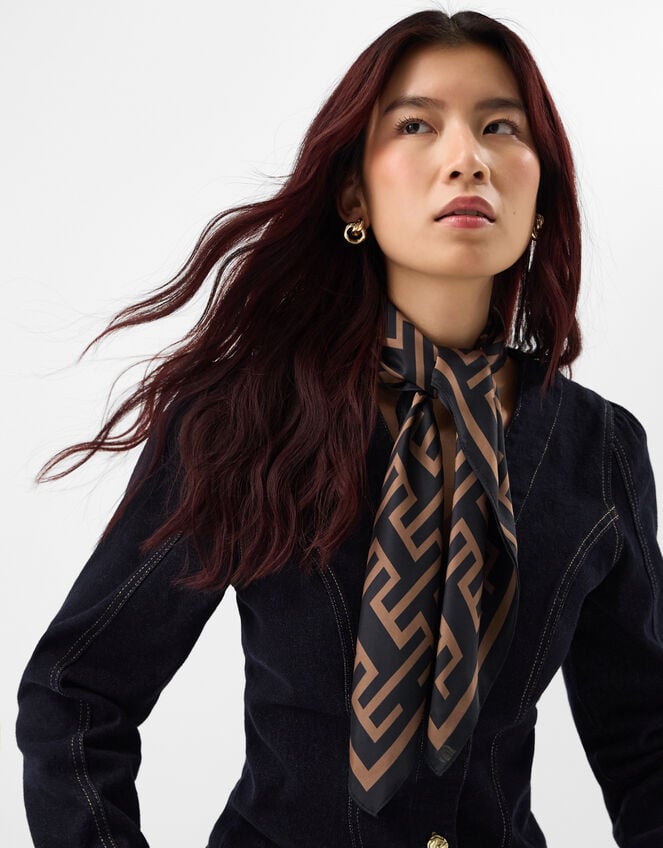 Geometric Print Square Satin Scarf, , large