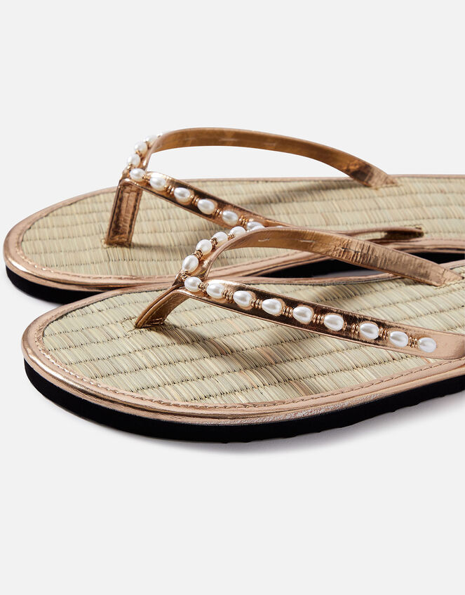 Pearl Seagrass Flip-Flops, Gold (GOLD), large