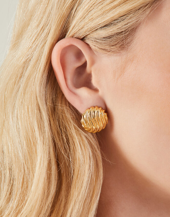 14ct Gold-Plated Shell Button Stud Earrings, , large