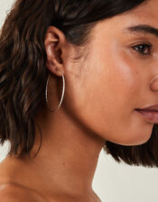 Sterling Silver-Plated Large Diamond Cut Hoop Earrings, , large