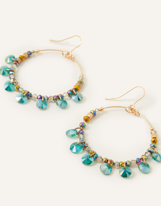 Large Gem Drop Hoop Earrings , , large