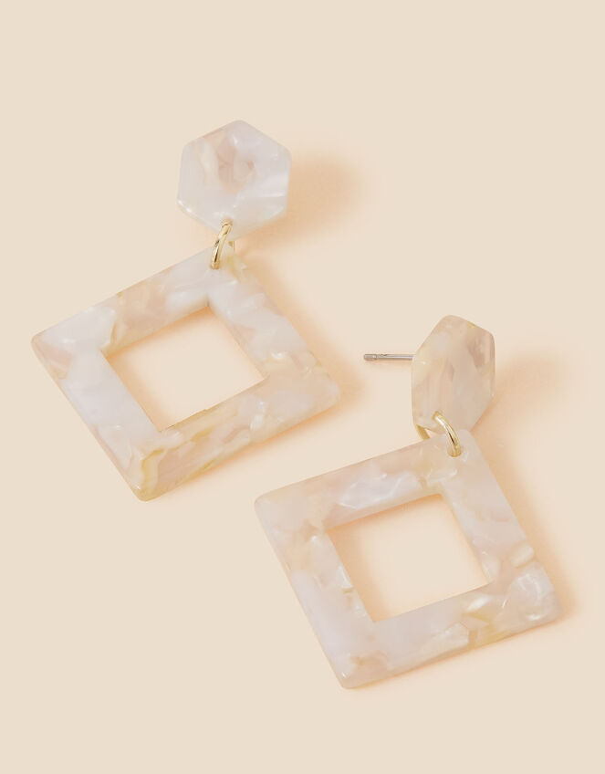 Marbled Resin Square Drop Earrings, , large