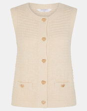 Heart Button Knit Waistcoat, Natural (NATURAL), large
