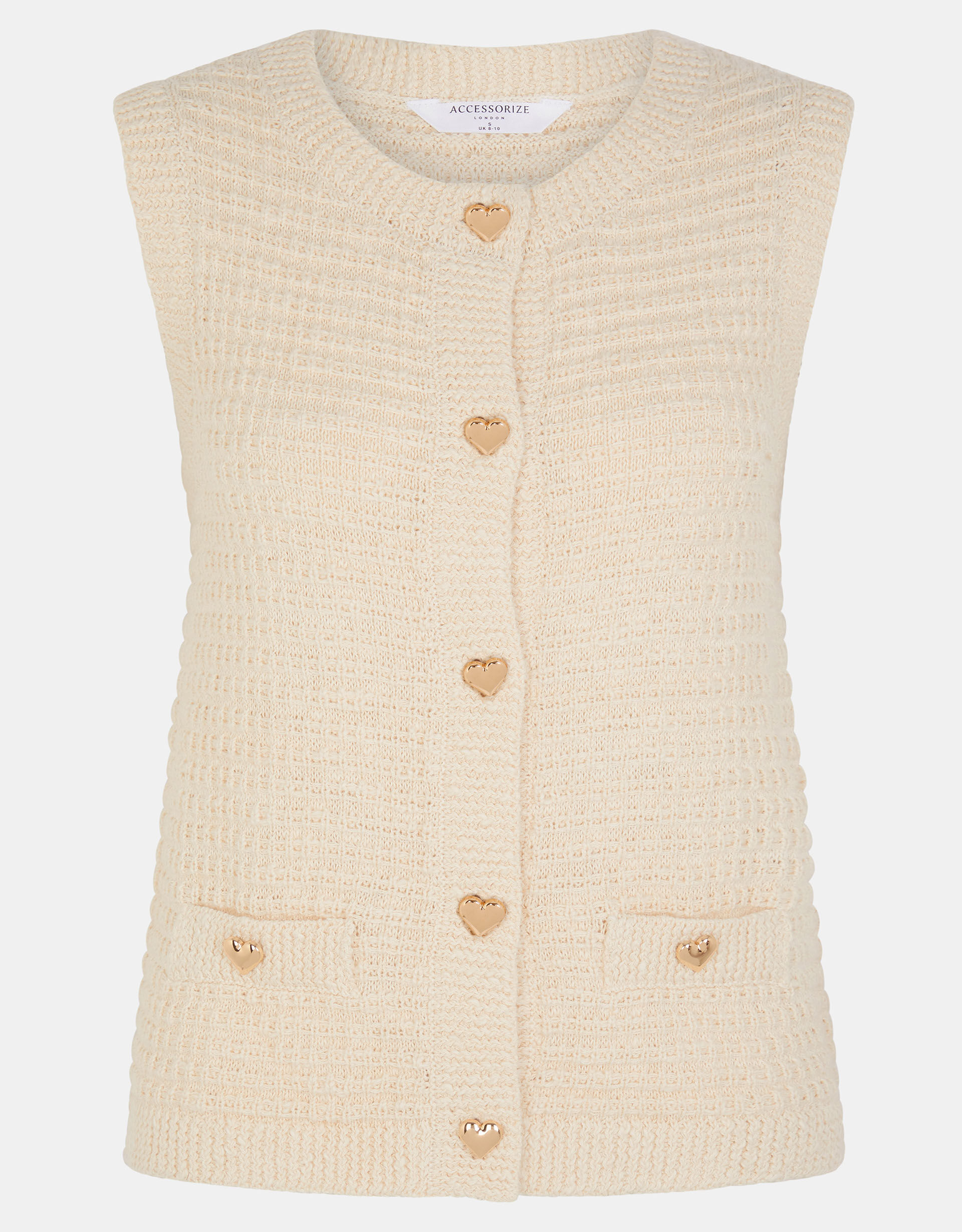 Heart Button Knit Waistcoat, Natural (NATURAL), large