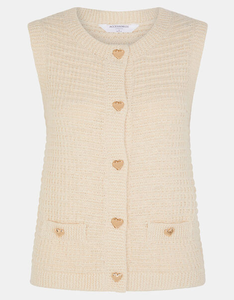Heart Button Knit Waistcoat, Natural (NATURAL), large