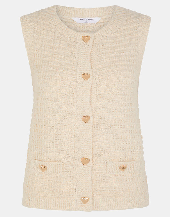Heart Button Knit Waistcoat, Natural (NATURAL), large
