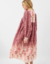 Floral Print Long Sleeve Midi Dress, Pink (PINK), large