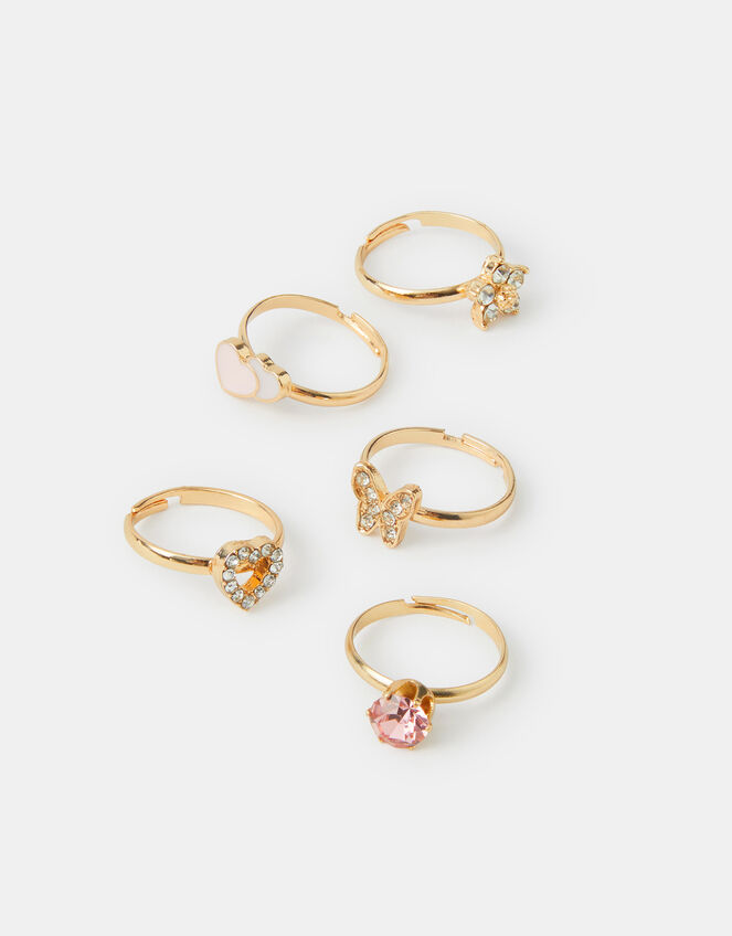 5-Pack Girls Sparkle Adjustable Rings, , large