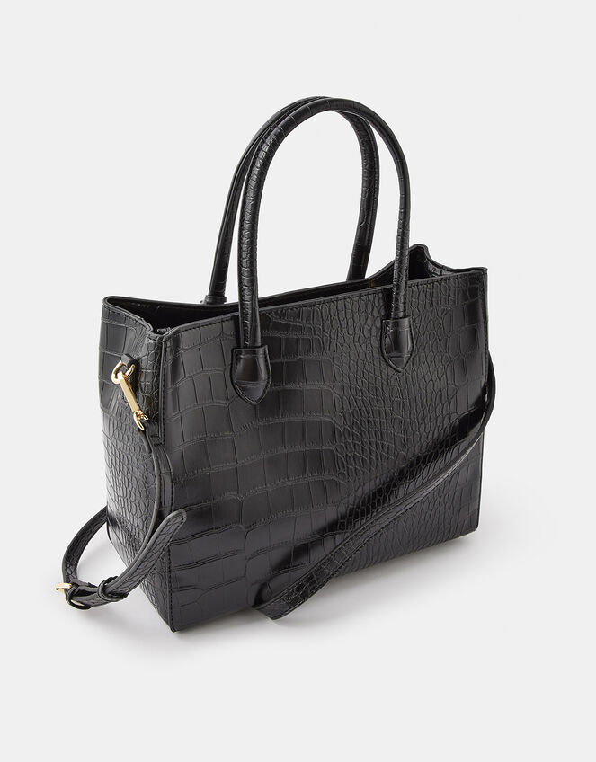 Gemma Croc Bag, Black (BLACK), large