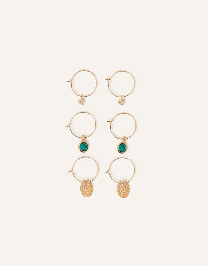 Filigree and Stone Hoops Set of Three, , large