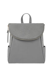 Isabel Zip Flap Leather Backpack, Grey (GREY), large