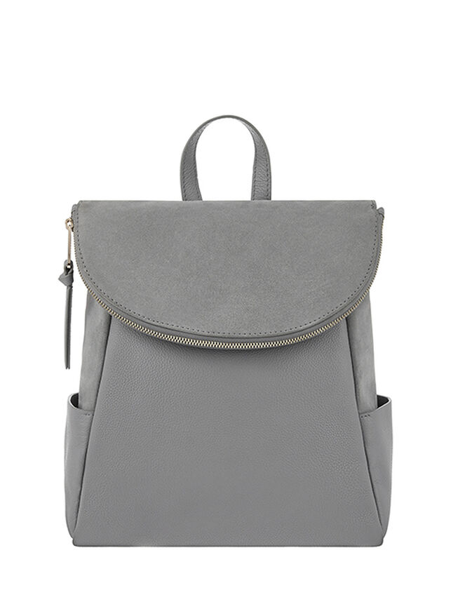 Isabel Zip Flap Leather Backpack, Grey (GREY), large