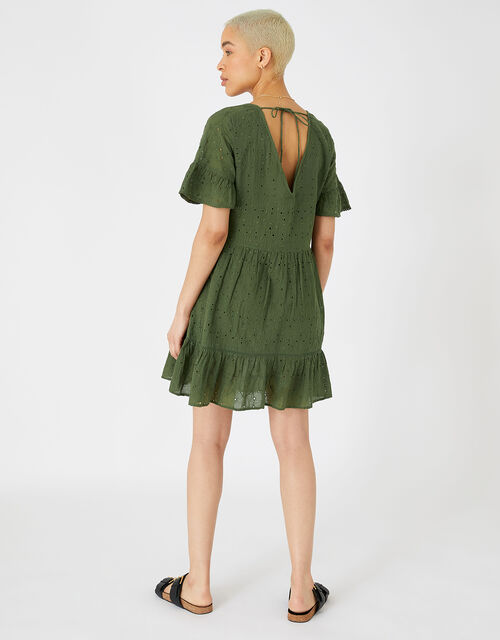 Schiffli Mini Dress, Green (KHAKI), large