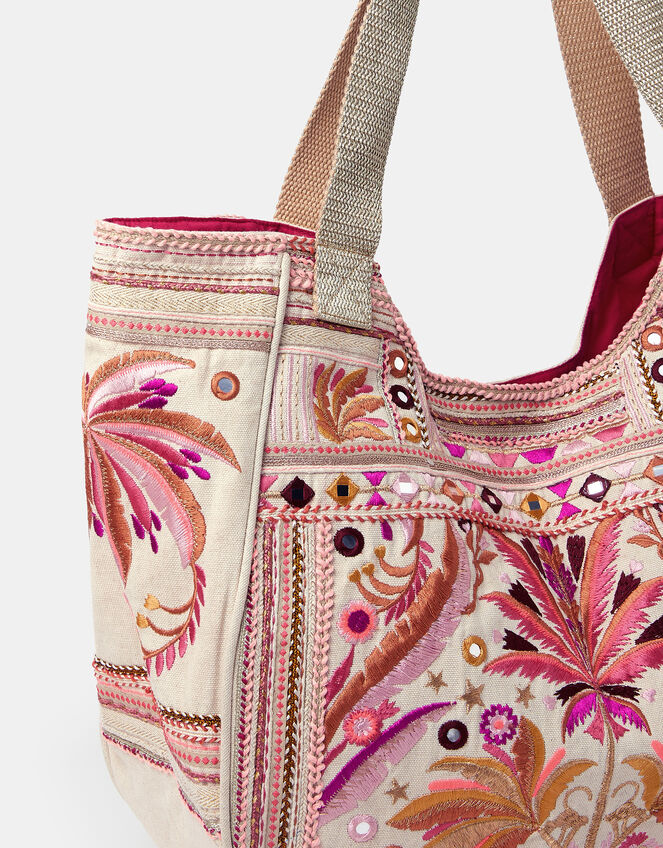 Palm Mirror Embellished Tote Bag, , large