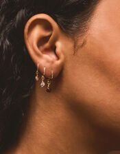 3-Pack 14ct Gold-Plated Semi-Precious Charm Hoop Earrings, , large