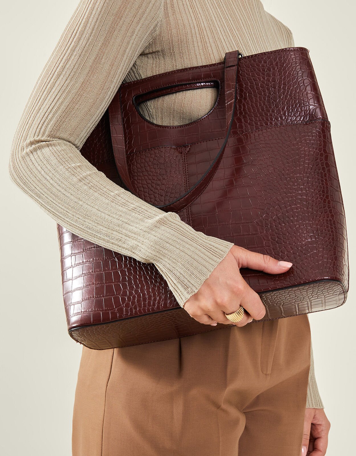 Faux Croc Large Grab Bag Red
