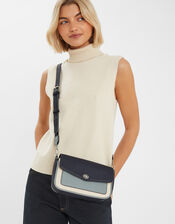 Colourblock Faux Leather Crossbody Bag, , large