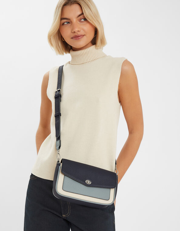 Colourblock Faux Leather Crossbody Bag, , large