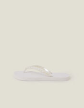 Pearl Embellished Flip Flops, White (WHITE), large