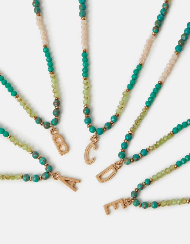 Beaded Initial Pendant Necklace, Blue (TURQUOISE), large