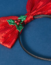 Christmas Sequin Bow Headband, , large