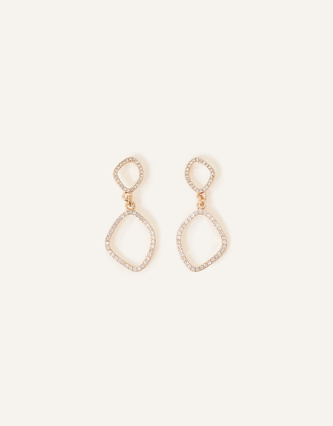 Pave Organic Oval Short Drop Earrings, Gold (GOLD), large