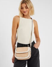 Woven Satchel Cross-Body Bag, Cream (CREAM), large