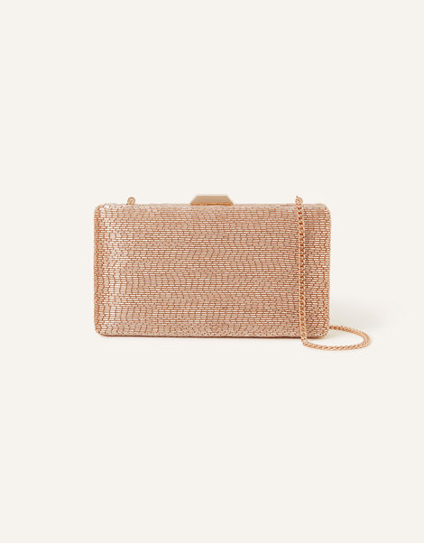 Beaded Hardcase Clutch Bag, Nude (NUDE), large