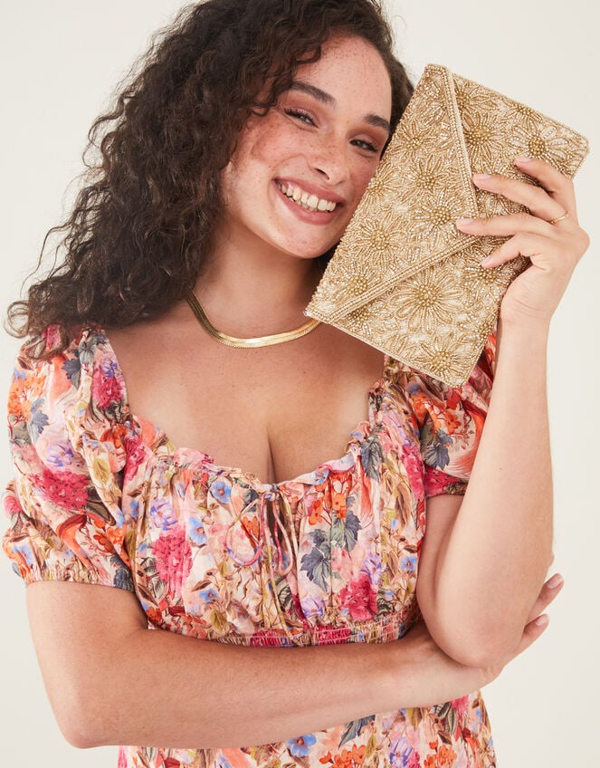 Embellished Classic Clutch Bag, Gold (GOLD), large