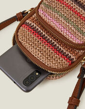 Stripe Raffia Phone Bag, , large