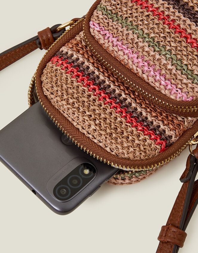 Stripe Raffia Phone Bag, , large