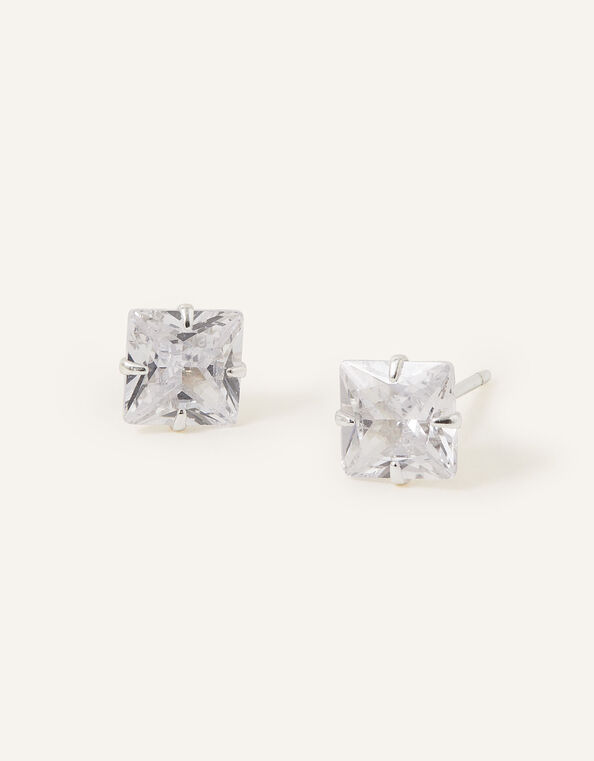Sterling Silver Square Crystal Stud Earrings, , large