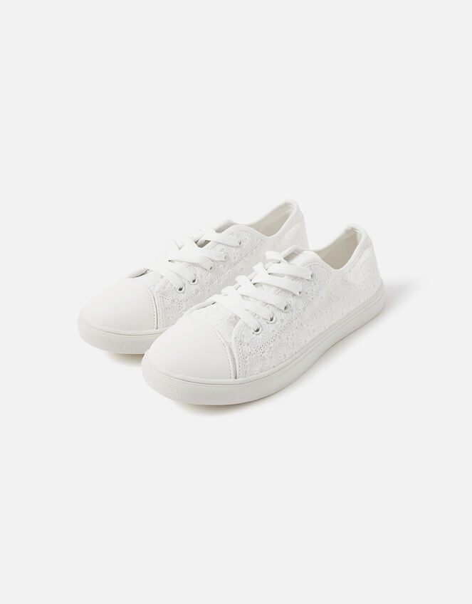 Broderie Anglaise Trainers, White (WHITE), large