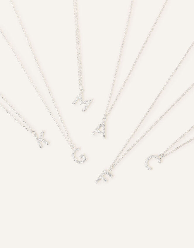 Sterling Silver Super Sparkle Initial Pendant Necklace, White (ST CRYSTAL), large