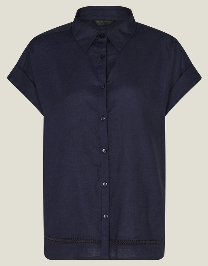 Cap Sleeve Boxy Shirt, Blue (NAVY), large