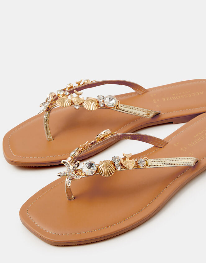 Sparkle Shell Embellished Sandals, Tan (TAN), large