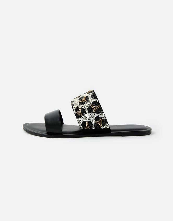 Beaded Animal Sandals, Black (BLACK), large