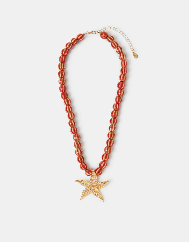 Chunky Bead Starfish Pendant Necklace, , large
