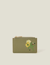 Embroidered Floral Card Holder, Green (KHAKI), large